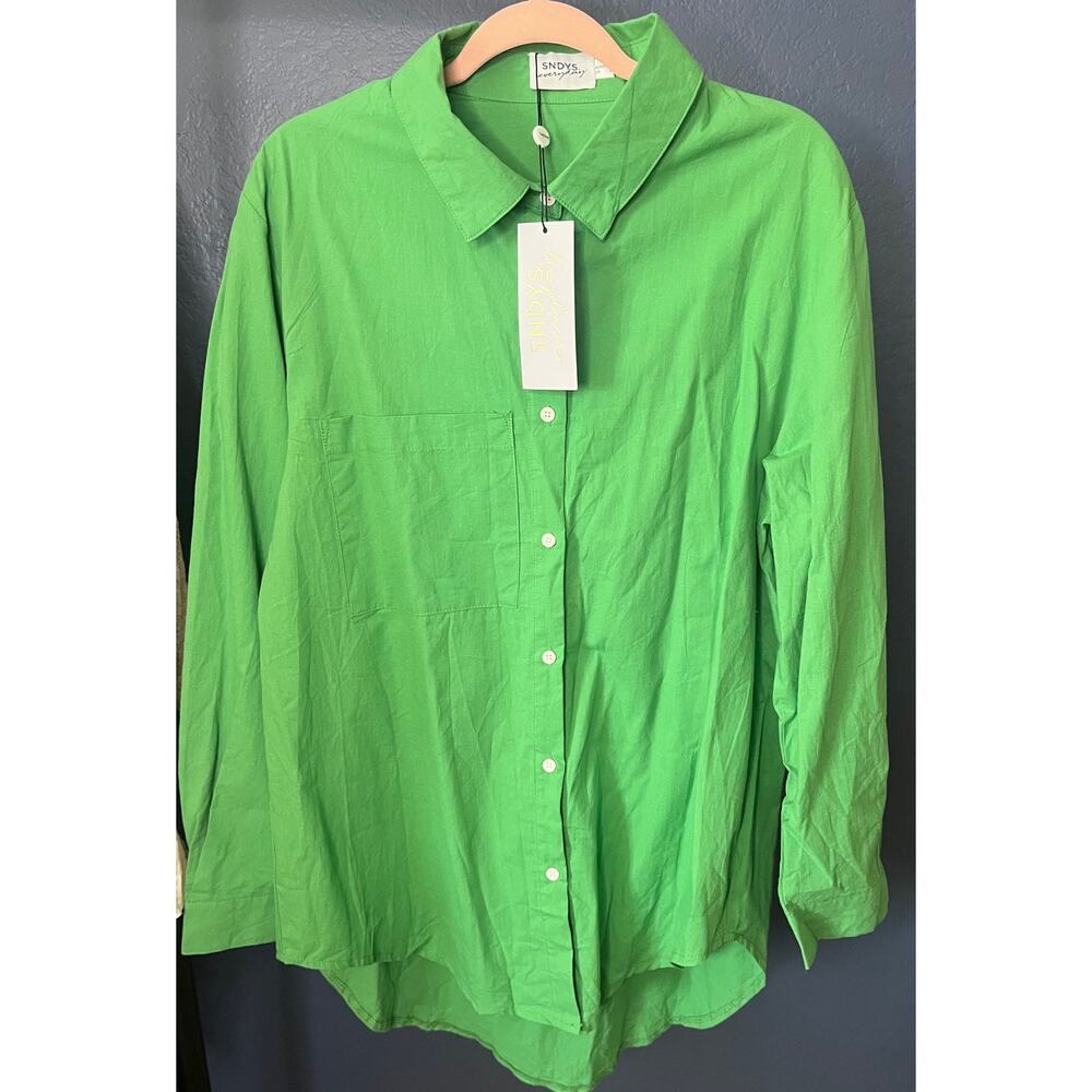 SNDYS Everyday Bello Shirt Green Poplin Button-Up Blouse Size S US 4 NWT - Picture 3 of 7